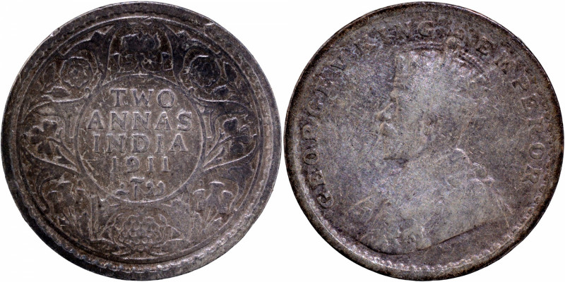 1911, King George V, Silver 2 Annas, Calcutta Mint, no dot, pig type, (PR # 564/...