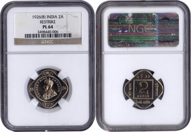 1926, King George V, Cupro-Nickel 2 Annas, Proof-Like Restrike, Bombay Mint, dot...