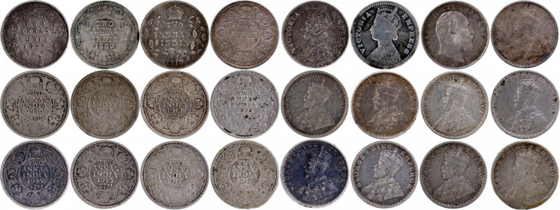 Silver 2 Annas (12), Victoria Empress (2), 1877, Calcutta Mint, A/I/no mm, (PR #...