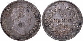 Silver Quarter Rupee Coin of King William IIII of Calcutta Mint of 1835.