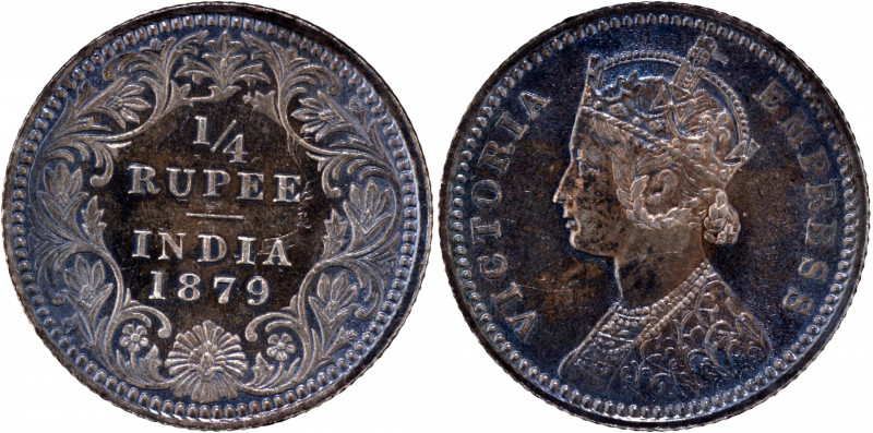 1879, Victoria Empress, Silver 1/4 Rupee, Calcutta Mint, C/II/C incused, (PR # 3...
