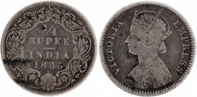 Silver Quarter Rupee Coin of Victoria Empress of Bombay Mint of 1883.