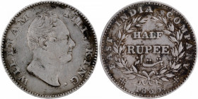 Silver Half Rupee Coin of King William IIII of Calcutta Mint of 1835.