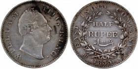 Silver Half Rupee Coin of King William IIII of Bombay Mint of 1835.