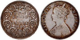 Silver Half Rupee Coin of Victoria Empress of Calcutta Mint of 1883.
