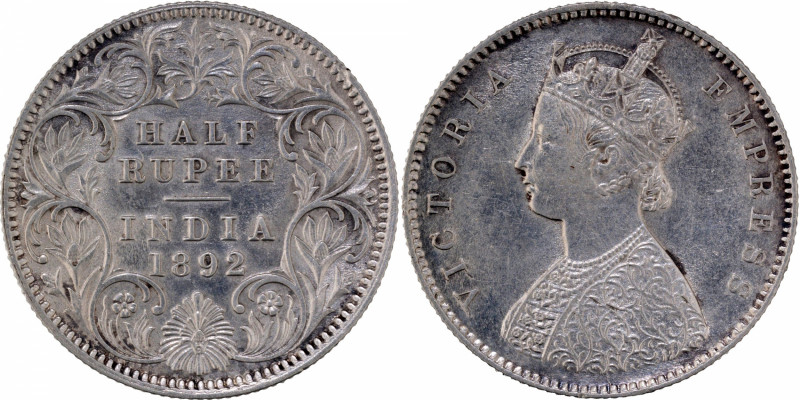 1892, Victoria Empress, Silver 1/2 Rupee, Calcutta Mint, A/I/C incused, (PR # 27...