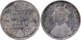 Silver Half Rupee Coin of Victoria Empress of Calcutta Mint of 1892.