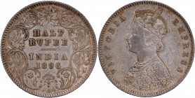 Silver Half Rupee Coin of Victoria Empress of Calcutta Mint of 1896.