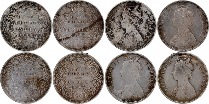 Victoria Empress, Silver 1/2 Rupee (4), Bombay Mint, 1888, A/II(i)/B raised, (PR...