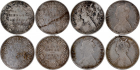 Silver Half Rupee Coins of Victoria Empress of Bombay Mint of Different Year.