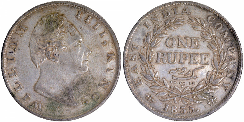 1835, King William IIII, Silver Rupee, Calcutta Mint, F dugout, 19 berries (10L+...