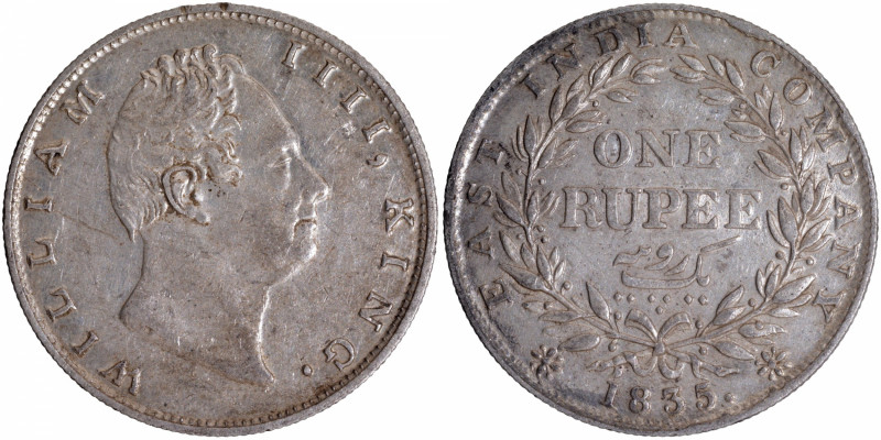 1835, King William IIII, Silver Rupee, Obverse D, Stage I, Calcutta Mint, F dugo...