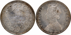 Silver One Rupee Coin of Victoria Queen of Calcutta Mint of 1862.