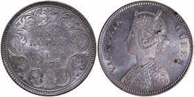 Silver One Rupee Coin of Victoria Queen of Calcutta Mint of 1875.