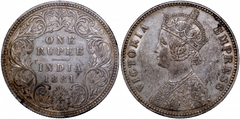 1881, Victoria Empress, Silver Rupee, Calcutta Mint, A1/I/C incused, (PR # 119/G...