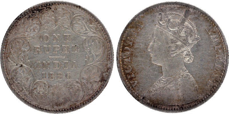 1886 (6 over 5), Victoria Empress, Silver Rupee, Bombay Mint, C2/I/B incused, tr...