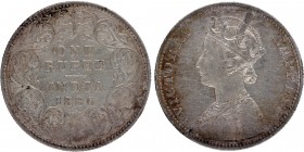 Silver One Rupee Coin of Victoria Empress of Bombay Mint of 1886.
