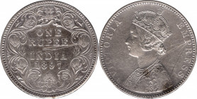 Silver One Rupee Coin of Victoria Empress of Bombay Mint of 1897.