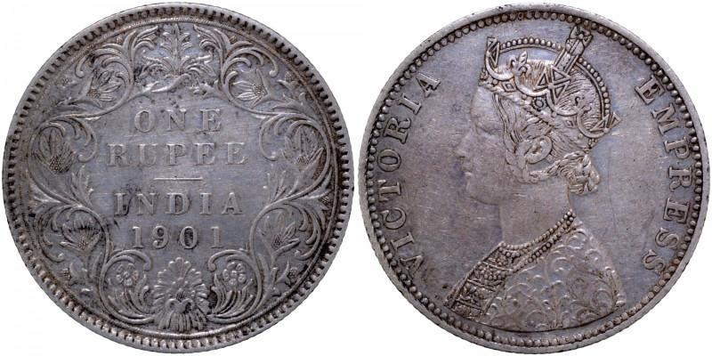 1901, Victoria Empress, Silver Rupee, Bombay Mint, C2/I/B incused, (PR # 188/GK ...