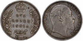 Silver One Rupee Coin of King Edward VII of Bombay Mint of 1907.