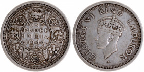 Silver One Rupee Coin of King George VI of Bombay Mint of 1944.