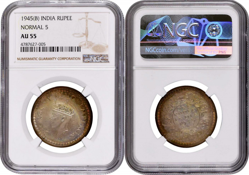 1945, King George VI, Silver Rupee, Bombay Mint, D/II/dot, normal 5, (PR # 246/G...