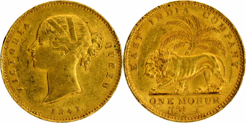 1841, Victoria Queen, Gold Mohur, Partially Double-Struck, Divided Legend, Calcu...