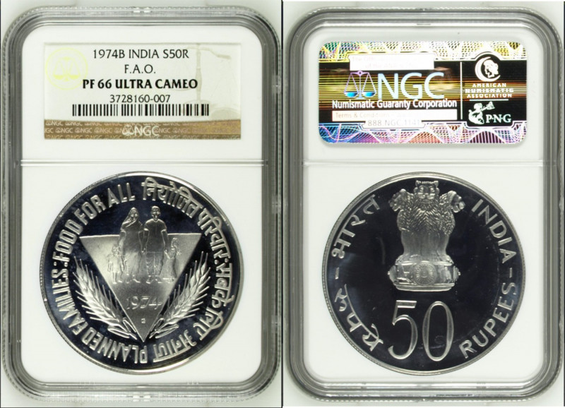 Republic India, 1974, F.A.O - Planned Families, Proof Silver 50 Rupees, Bombay M...