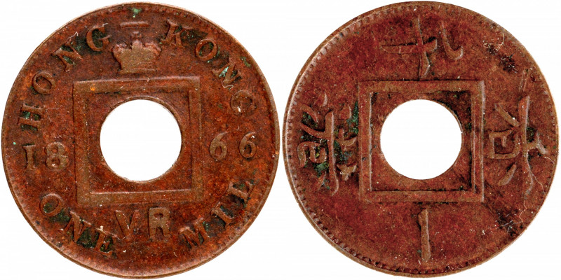 Hongkong, Victoria Queen (1842-1901), Bronze 1 Mil, Obv: Chinese characters arou...