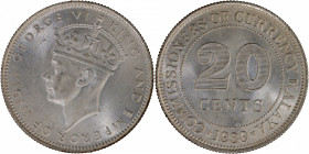 Silver Twenty Cents coin of King George VI of 1939 of Malaya.