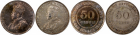 Silver Fifty Cents Coins of King George V of Straits Settlements.