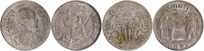Thailand, Silver 1/2 Baht (2), Set of 2 Coins with Different Rulers, XF-AU, Rare...