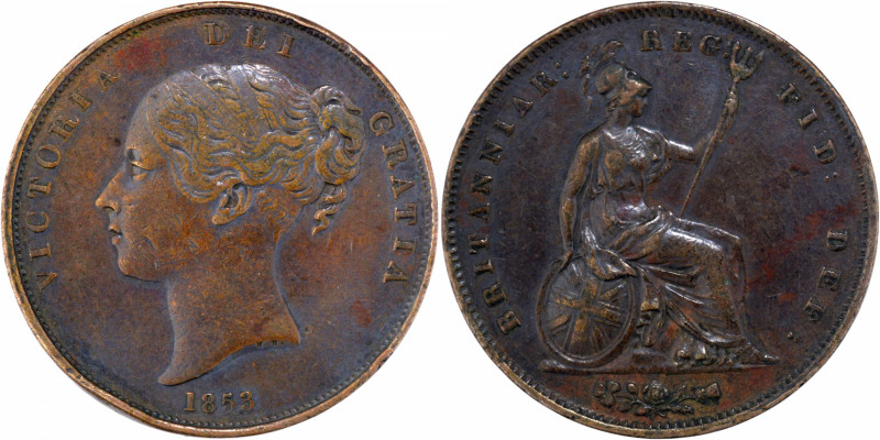 United Kingdom, Victoria Queen (1837-1901 AD), Copper 1 Penny, 1853, Obv: diadem...