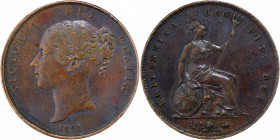 Copper One Penny Coin of Victroria Queen of 1853 of United Kingdom.