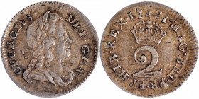 Silver Two Pence Coin of King George I of United Kingdom.