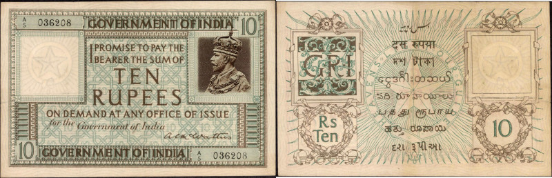 British India, 1923, King George V, 10 Rupees, Signed by A.C. McWatters, A Prefi...