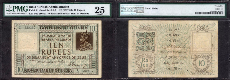 British India, 1923, King George V, 10 Rupees, Signed by H. Denning, B Prefix, S...