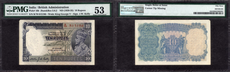 British India, 1935, King George V, 10 Rupees, Signed by J.W. Kelly, R Prefix, S...