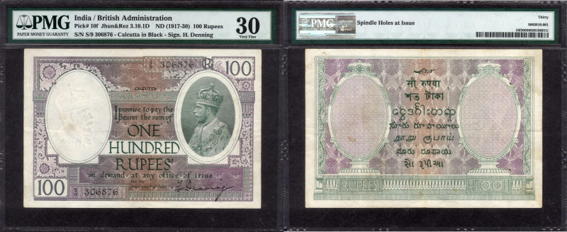 British India, 1927, King George V, 100 Rupees, 1st Issue, Calcutta Circle (Blac...