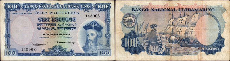 Indo-Portuguese, 1959, 100 (Cem) Escudos, Banco Nacional Ultramarino, 7th Issue,...