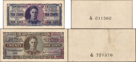 Uniface Banknotes of King George VI of Ceylon of 1942 .
