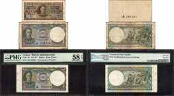 Uniface Twenty Five Cents and One Rupee Banknotes of King George VI of Ceylon.
