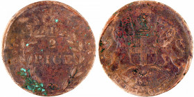 Planchet shift Error Copper Half Pice Coin of East India Company of 1853 of British India.
