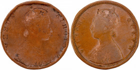 Brockage Error Copper Half Anna Coin of Victoria Queen of British India.