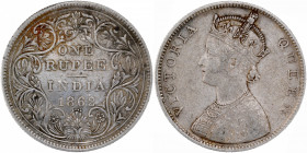 Strike Error Silver One Rupee Coin of Victoria Queen of Bombay Mint of 1862.