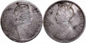 Brockage Error Silver One Rupee Coin of Victoria Empress.