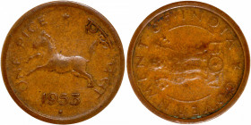 Bronze One Pice Error Coin of Bombay Mint of Republic India 1953.
