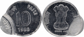 Die Shifted Error Stainless Steel Ten Paise Coin of Bombay Mint of 1988 of Republic India.