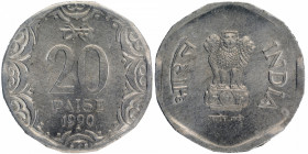 Planchet Error Aluminum Twenty Paise Coin of Hyderabad Mint of 1990 of Republic India.