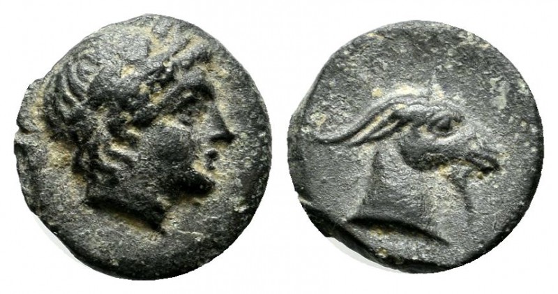 Aeolis, Aigai. 4th-3rd centuries BC. AE (10mm, 0.90g). Laureate head of Apollo r...